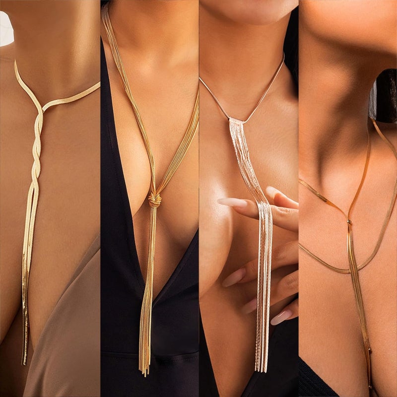 IFKM Long Gold Necklace for Women Dainty Lariat Gold Necklaces 14k Gold Plated Twist Snake Chain Y Necklace Simple Charm Trendy Jewelry Women Girls Gifts - Image 5